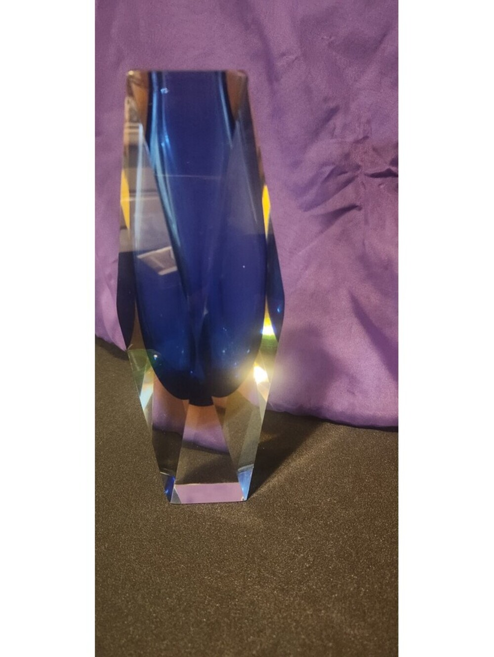Vintage Murano Sommerso Faceted Art Glass Vase Blue Yellow Mandruzzato 8"